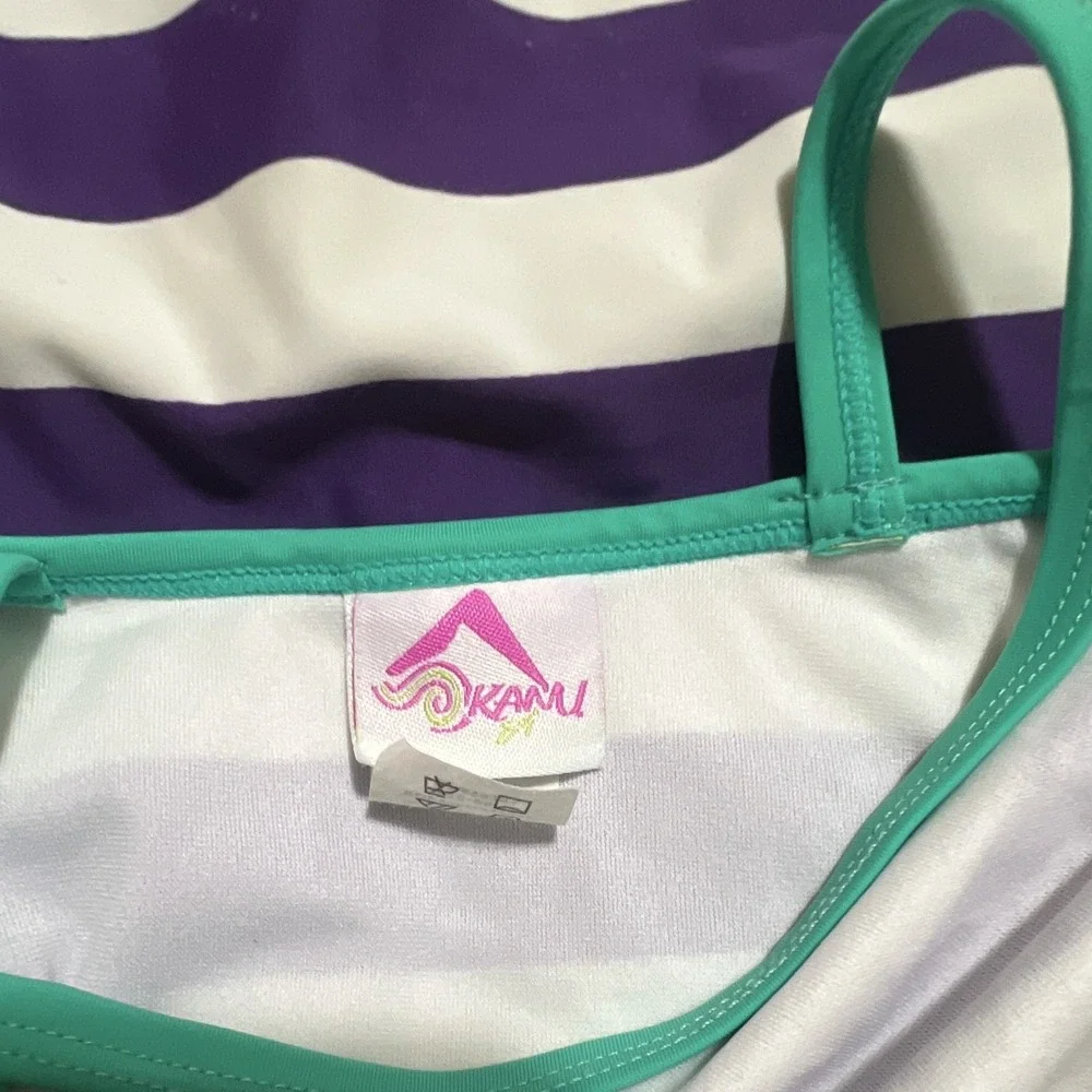 Kanu Girls One Piece Swimsuit Size 6 Purple/White/Green Striped 1 Piece